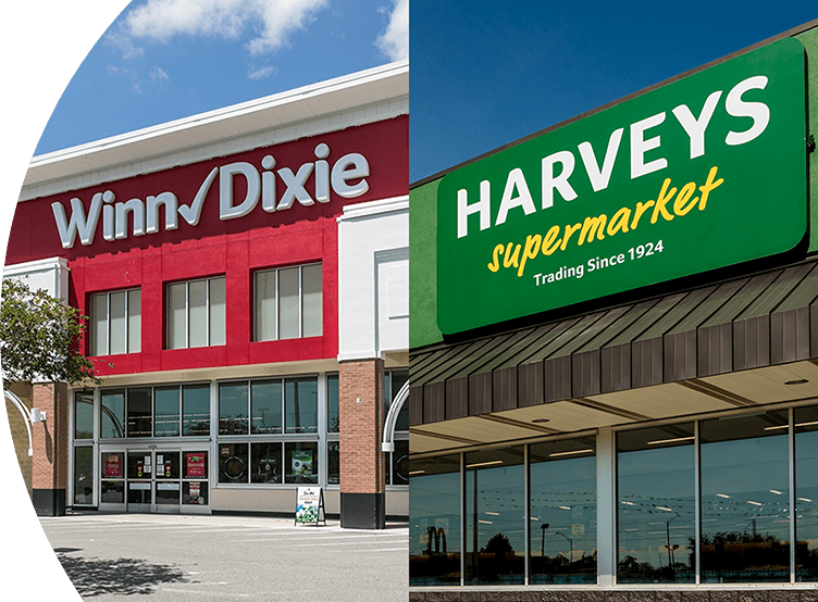 Winn-Dixie and Harveys Supermarket store front image